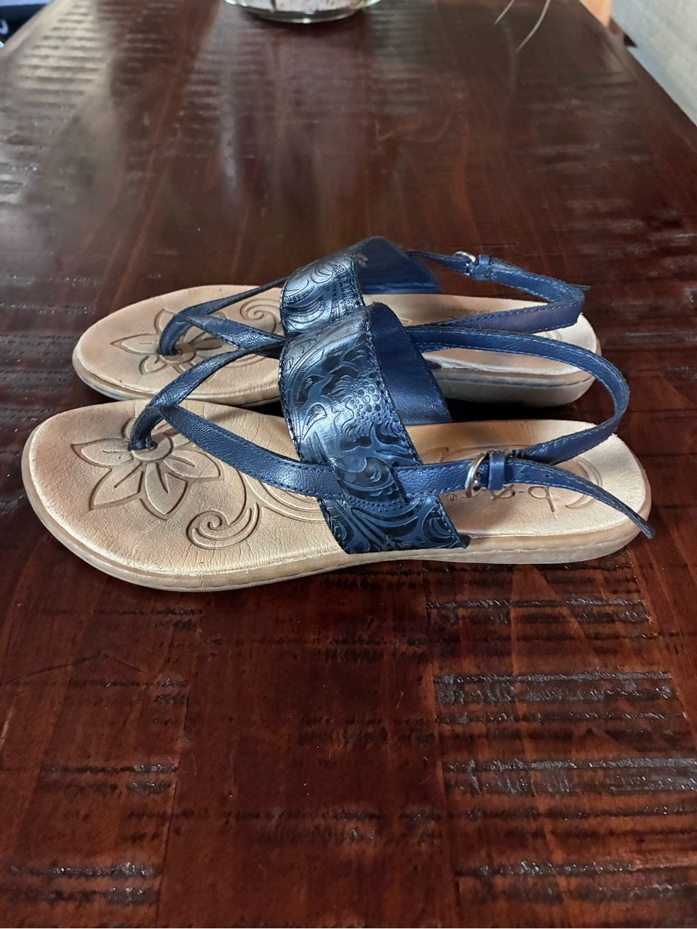 b.o.c. Navy Embossed Leather Thong Sandals